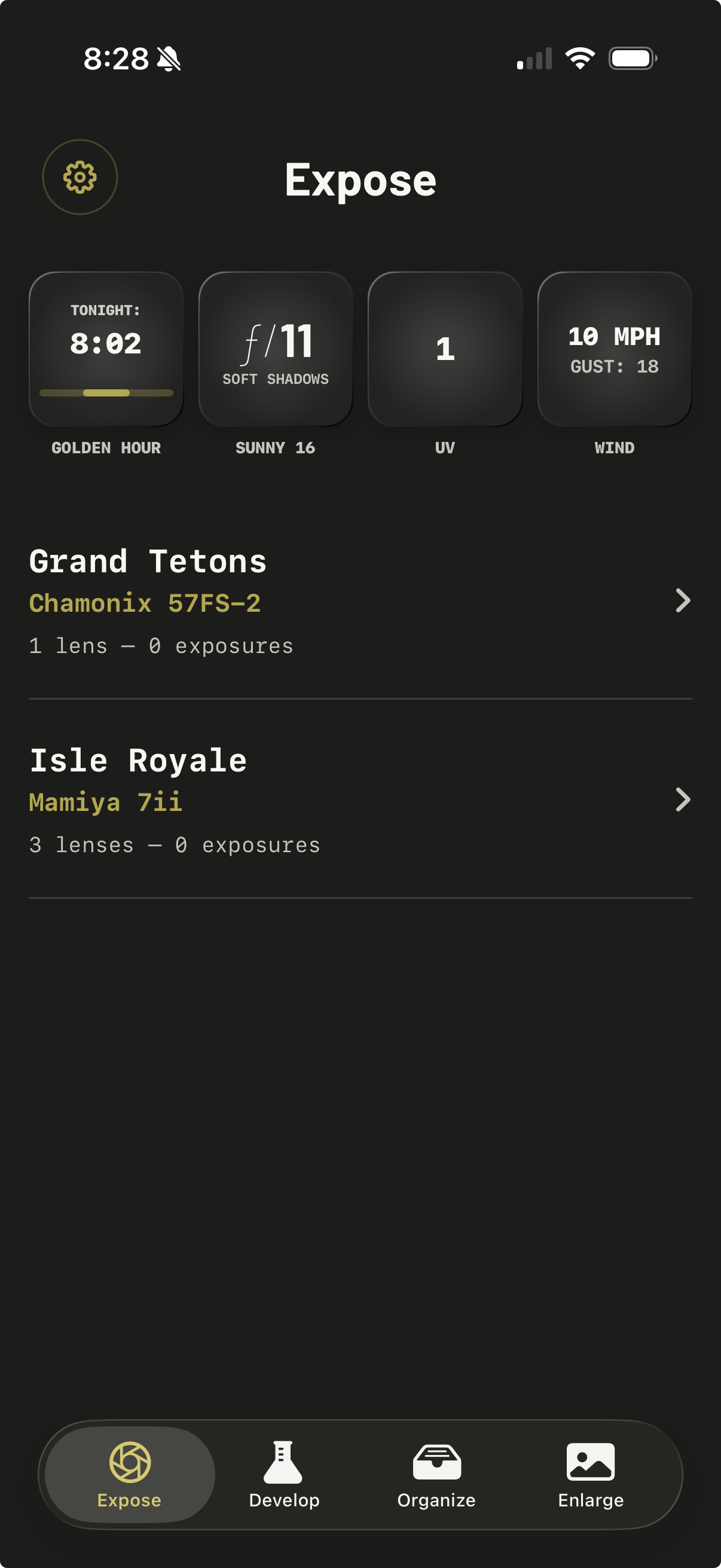 iOS app for field & darkroom use